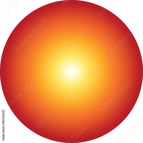 Vector illustration of a realistic space sun with intense yellow, orange and deep red radial gradient, isolated on transparent background. Ideal for astronomy, science, space and cosmic energy concept