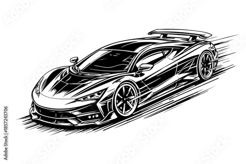 Electric hypercar cornering aggressively, dynamic diagonal composition