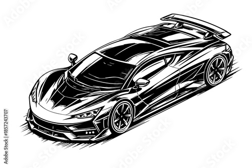Isometric-style electric hypercar illustration highlighting advanced aerodynamics