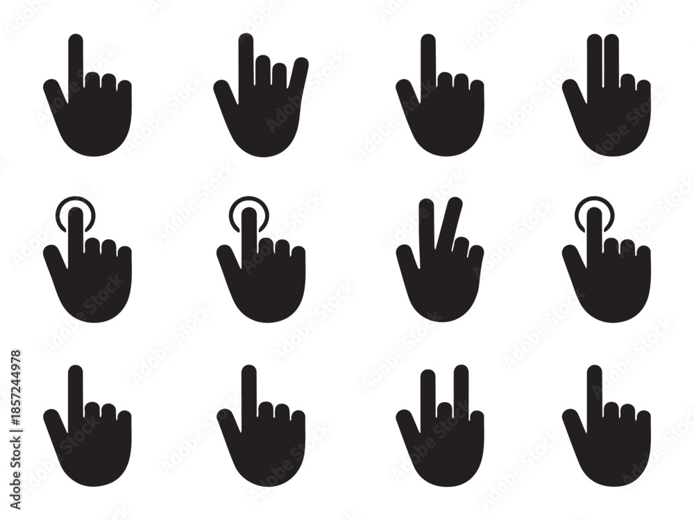 Obraz premium Collection of hand icons illustrating various digital gestures