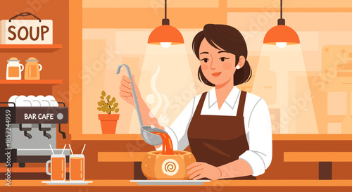 Woman Preparing Coffee in Coffee Shop.
