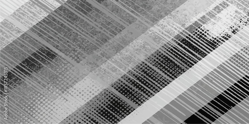 Seamless industrial background featuring a black and white abstract metal texture with a metallic steel mesh grid pattern and gray architectural line design