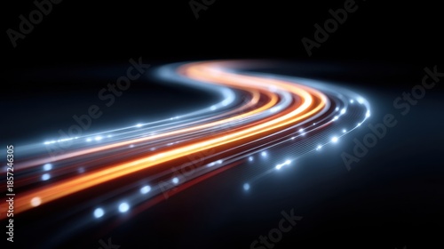 Dynamic Flow of Light Trails Creating an Abstract Background in Orange and Blue Shades for Innovative Visual Concepts and Digital Design Projects