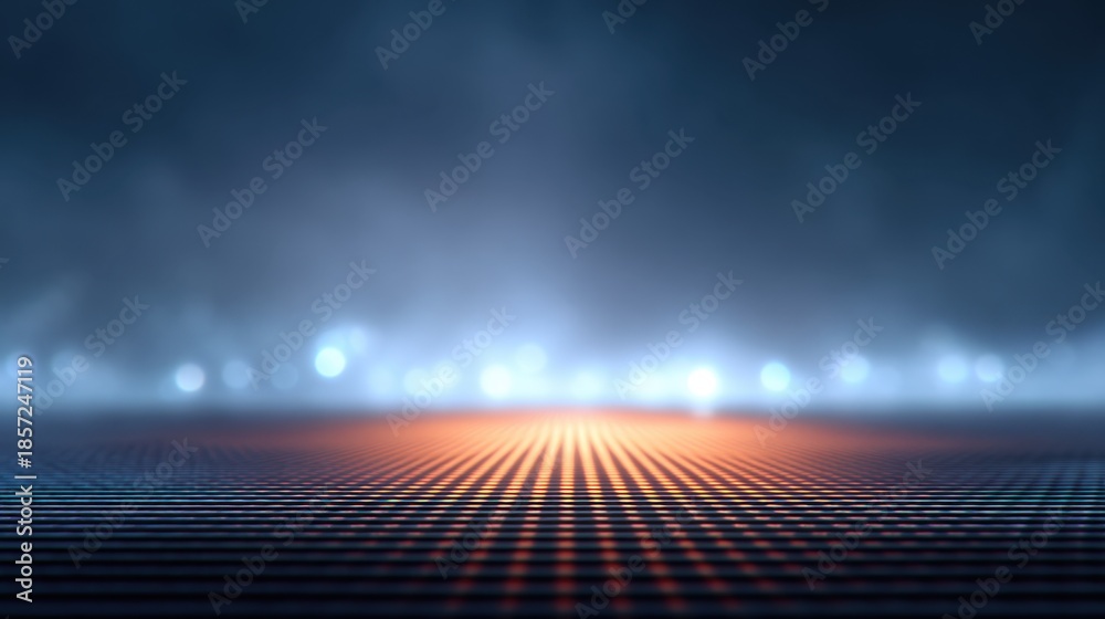 Naklejka premium Abstract glowing backdrop with soft bokeh lights and horizontal lines creating depth in a modern digital art style suitable for various creative projects