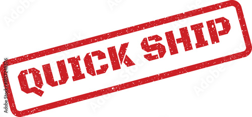 Distressed quick ship rubber stamp in a bold rectangular shape for immediate delivery indication