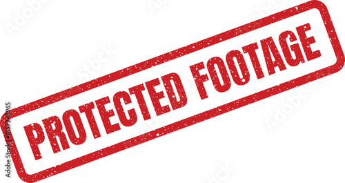Distressed rectangular rubber stamp with Protected Footage text for secure media content identification