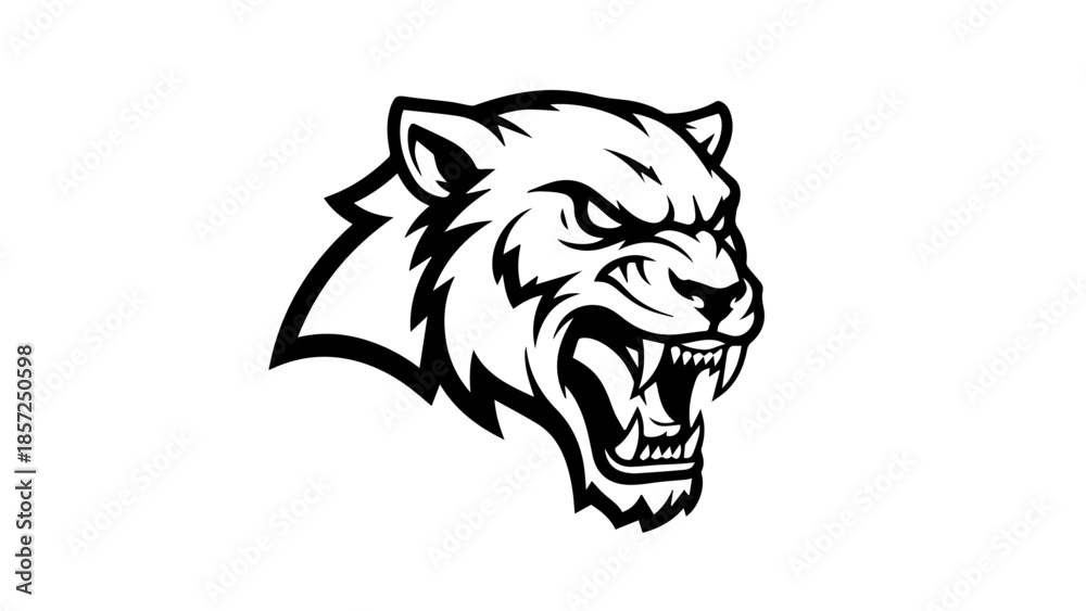 Obraz premium Powerful tiger head vector illustration of a wild animal mascot and black silhouette tattoo symbol for a nature logo