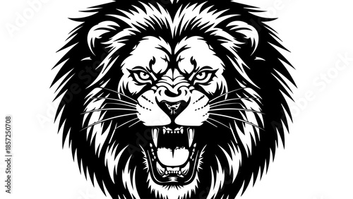 Powerful black lion head vector silhouette of a wild animal king isolated on white as a tribal tattoo or mascot illustration