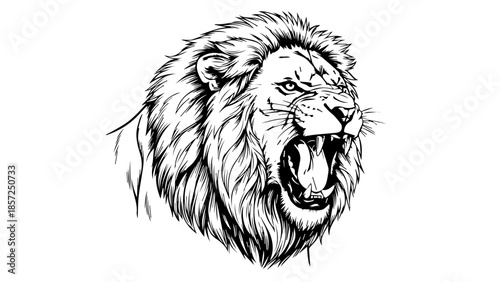 Angry black tribal lion head vector illustration featuring a wild predator with a fierce mane and feline face designed as a majestic animal tattoo sketch