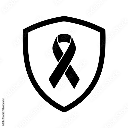 Minimalist black and white shield icon combined with an awareness ribbon. Represents immune system protection, viral defense, and health advocacy for World AIDS Day