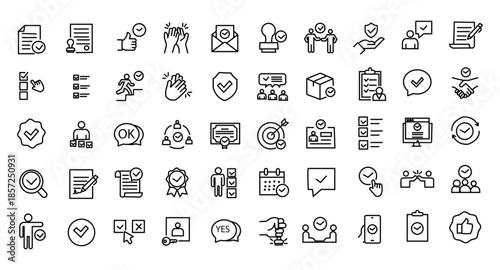 Approval icon set. Editable line icons. Vector illustration.