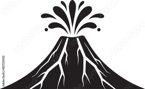 Volcano eruption icon silhouette vector black on a white background