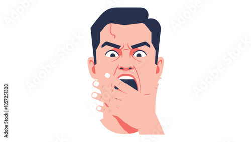 Cartoon man with hand around neck choking expression.