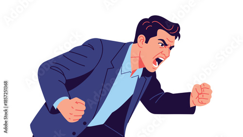 Dynamic business professional in aggressive running pose.