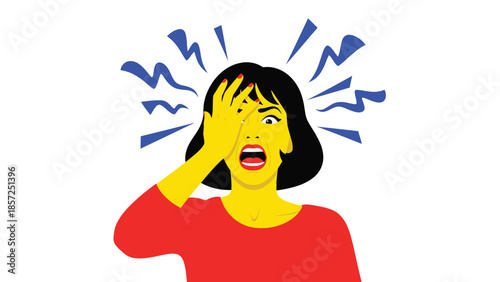 Illustration of distressed woman screaming with hands on face.