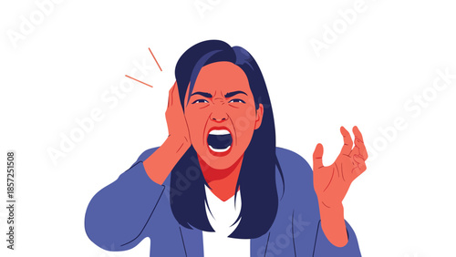 Woman Shouting Angrily Expressing Loud Emotion.