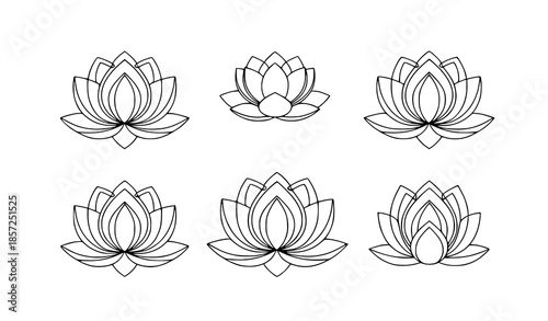 Thai lotus rosette outline icons vector collection in minimal linear style