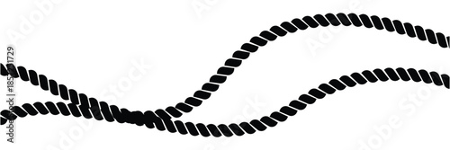 Wavy rope curve set. Repeating hemp cord stripes collection. Seamless black and white plait pattern. Vector marine twine design elements for banner, poster, frame, border in eps 10.