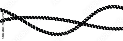 Wavy rope curve set. Repeating hemp cord stripes collection. Seamless black and white plait pattern. Vector marine twine design elements for banner, poster, frame, border in eps 10.