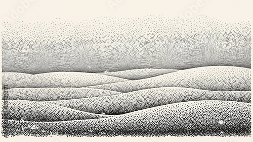 Snowy Landscape with Rolling Hills in Monochrome