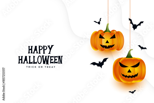 happy halloween white background with hanging pumpkin