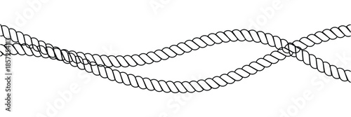 Rope set. Hand drawn doodle ropes isolated in various shapes, nautical cords. Rope circle border. Marine and climbing Cords templates. Vector illustration for decoration, crafts, sailing in eps 10.