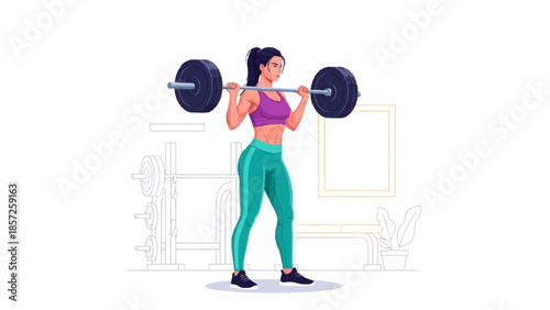 Woman lifting weights in a gym environment from a straightforward viewpoint