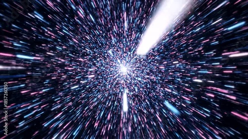 Hyperspace Jump Through a Cosmic Wormhole with Streaking Stars and Bright Light.