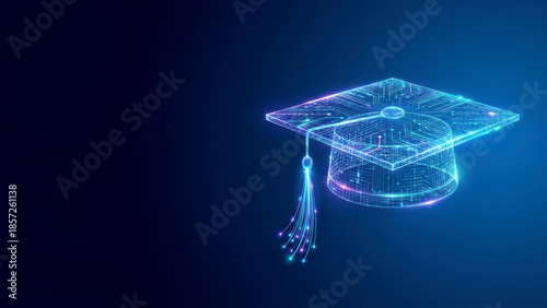 Futuristic Digital Graduation Cap with Glowing Circuitry