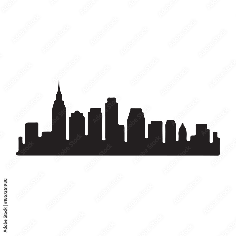 Fototapeta premium a striking black cityscape outline against a white background showcasing modern architecture as a bold silhouette