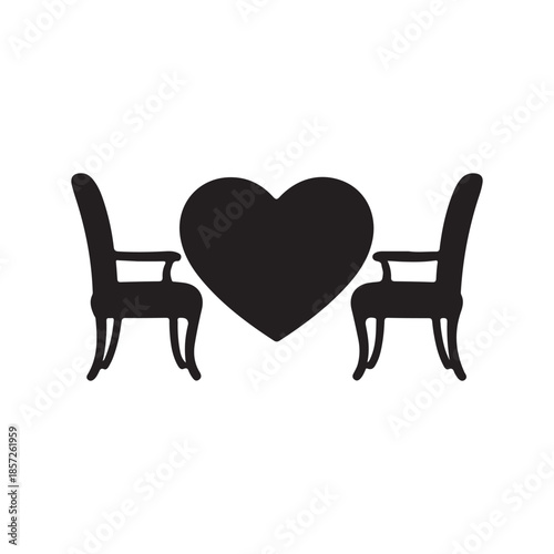 two ornate chairs flanking a heart shape creating a romantic and symbolic composition in black silhouette