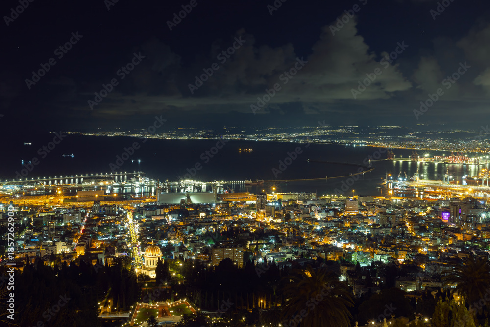 Fototapeta premium evening view from above Haifa on Christmas Eve
