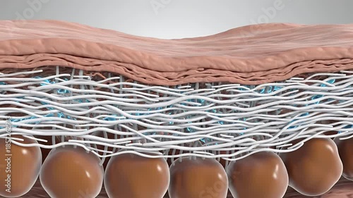Skin rejuvenation process 3D illustration collagen synthesis