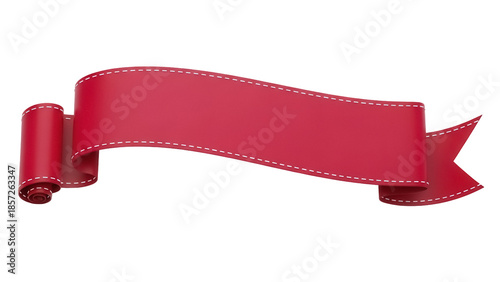 Fotografija Elegant red ribbon banner isolated PNG, decorative scroll with stitched edges fo