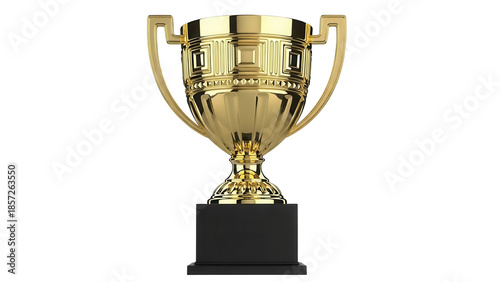 Golden trophy cup isolated PNG, award prize for winning competition or championship on transparent background