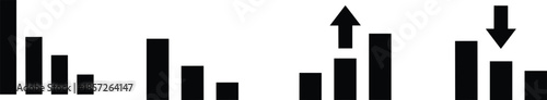 Business bar chart icons, growth and decline symbols, financial performance indicators, profit loss analysis, statistics visualization, market trend concept