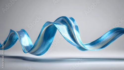 Abstract flowing ribbon of shimmering blue liquid with light reflections and subtle texture against a soft gradient background representing motion and fluidity