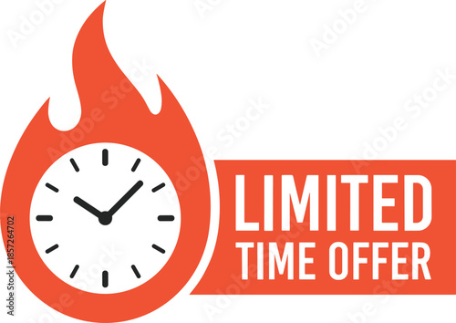 Limited time offer flame clock icon banner design for hot deal flash sale marketing urgency concept