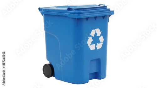 Tableau sur toile Blue recycling bin PNG isolated on transparent background, waste container for g