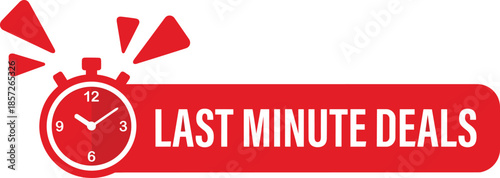 Last minute deals red banner with stopwatch timer design for flash sale promotion marketing urgency concept background