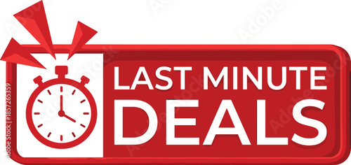 Last minute deals red banner with stopwatch icon design for flash sale promotion marketing urgency concept background