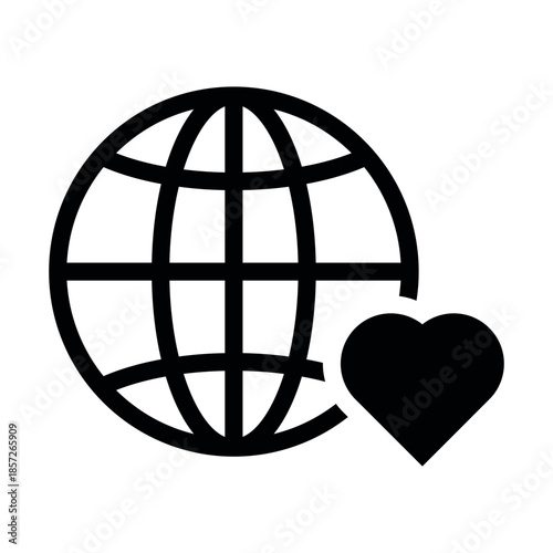 World charity service icon showing a globe and heart symbol for helping others around the world