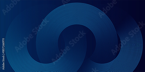 Abstract blue glowing geometric lines on dark blue background. Modern shiny blue circle lines pattern. Futuristic technology concept. Suit for cover, poster, banner eps 10.