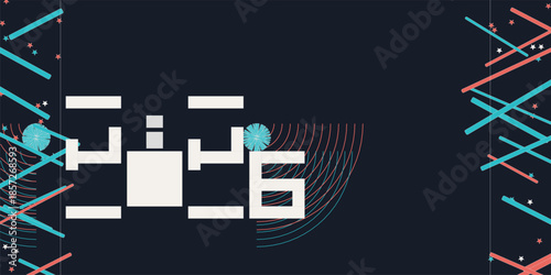 Happy New Year 2026 Celebration Banner - Futuristic Tech Flow Corridor with Turquoise and Coral Neon Lines, Stars, and Fireworks