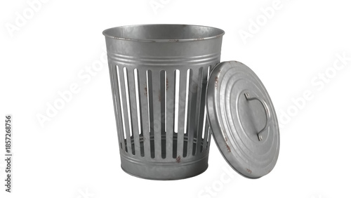 Cuadro en lienzo Galvanized metal trash can with lid isolated PNG, vintage style waste bin for re