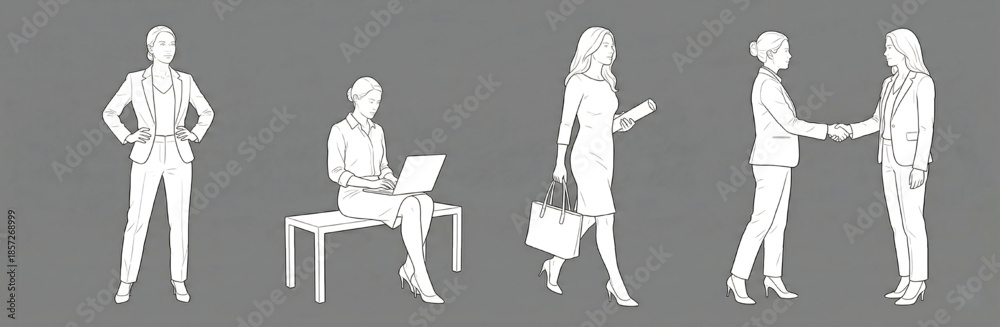 Fototapeta premium Vector Illustration Business Women Poses Set Isolated on Grey Background