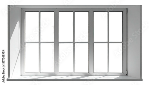 White window with multiple panes, revealing a dark interior and bright exterior