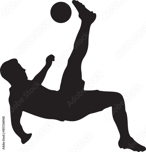 Soccer player silhouette vector illustration, football action poses, kicking ball stance, cad drawing flat vector illustration, sports icon design