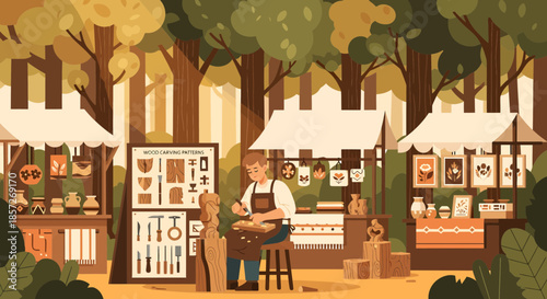 Artist Creating Artwork at Outdoor Market Stall.