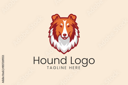 Long Haired Hound Dog Head Portrait Vector logo template